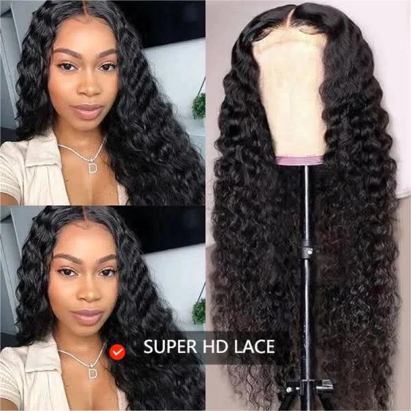 Super HD Lace Deep Wave Wigs 13x4 Front 180% Density Pre-Plucked Virgin Human Hair