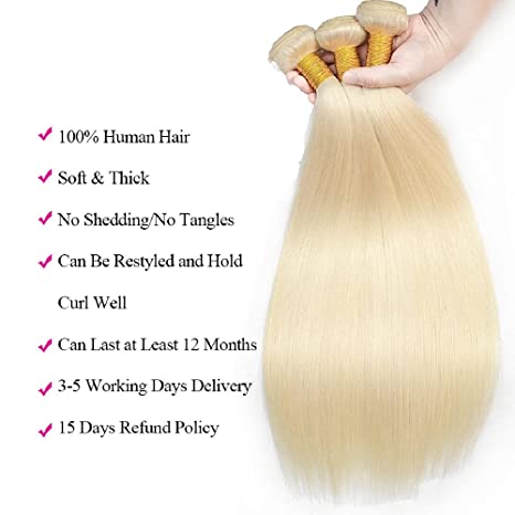 613 Blonde Straight Bundle 10A Grade Virgin Human Hair