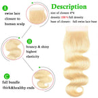 #613 Body wave Blonde HD Lace Closure 4"x4"