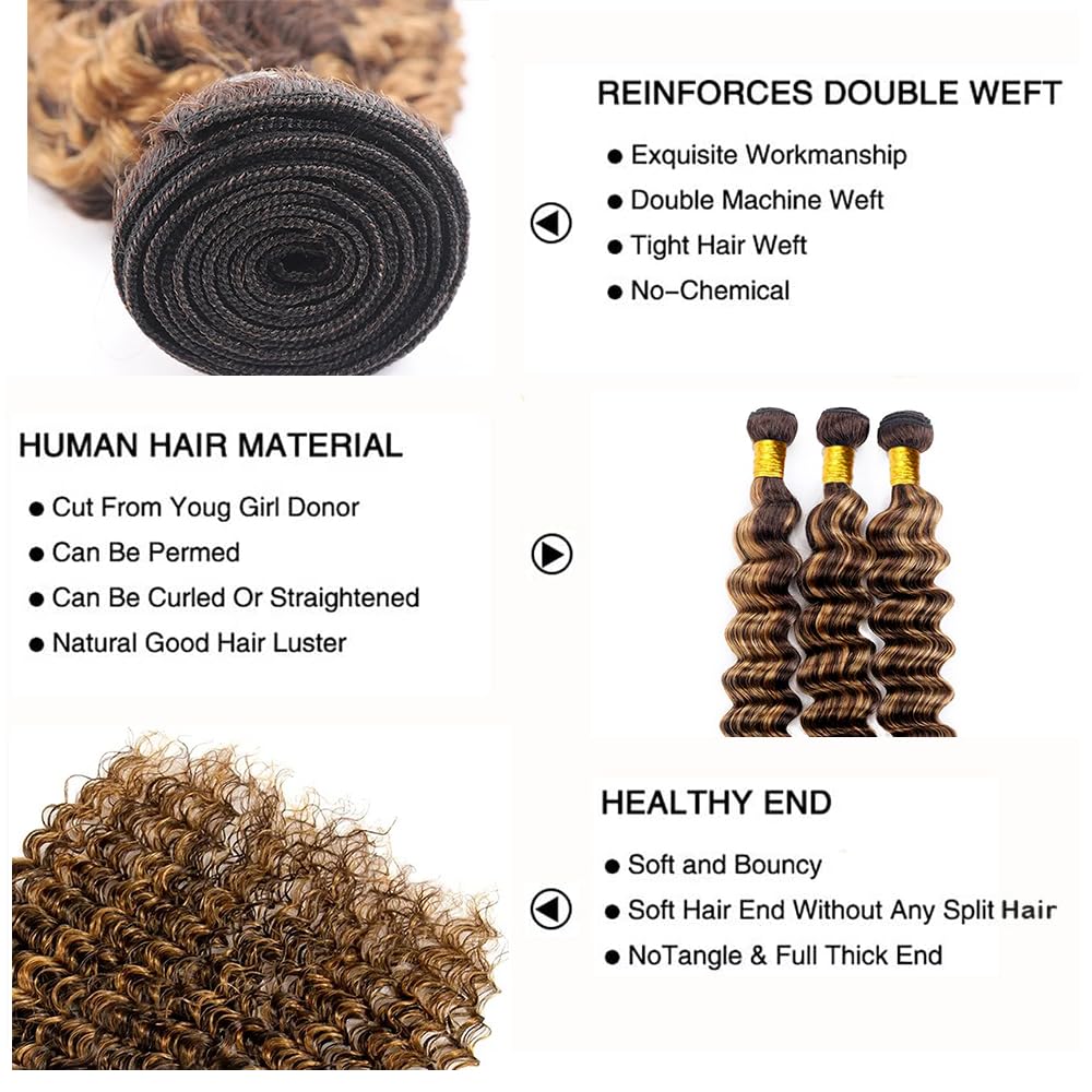 10A Highlight Ombre #P4/27 Deep Wave Virgin Human Hair Bundle