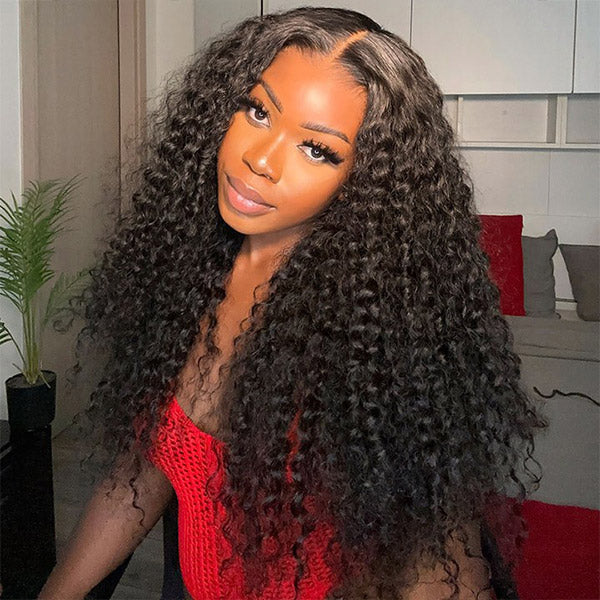 Kinky Curly Glueless Wigs 13x4 Transparent Lace Front 180% Density Pre-Plucked Virgin Human Hair