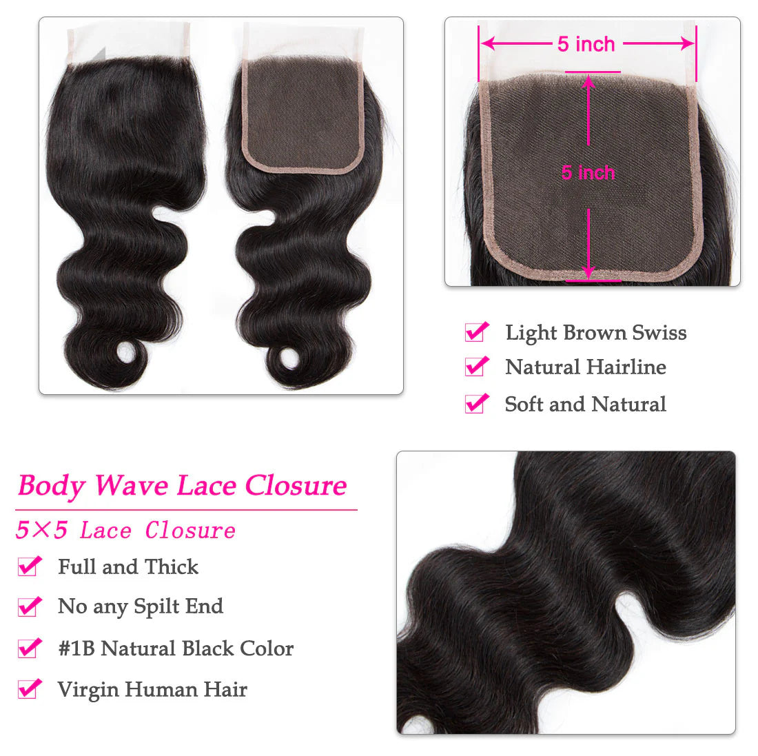 5*5 Body Wave Lace Closur